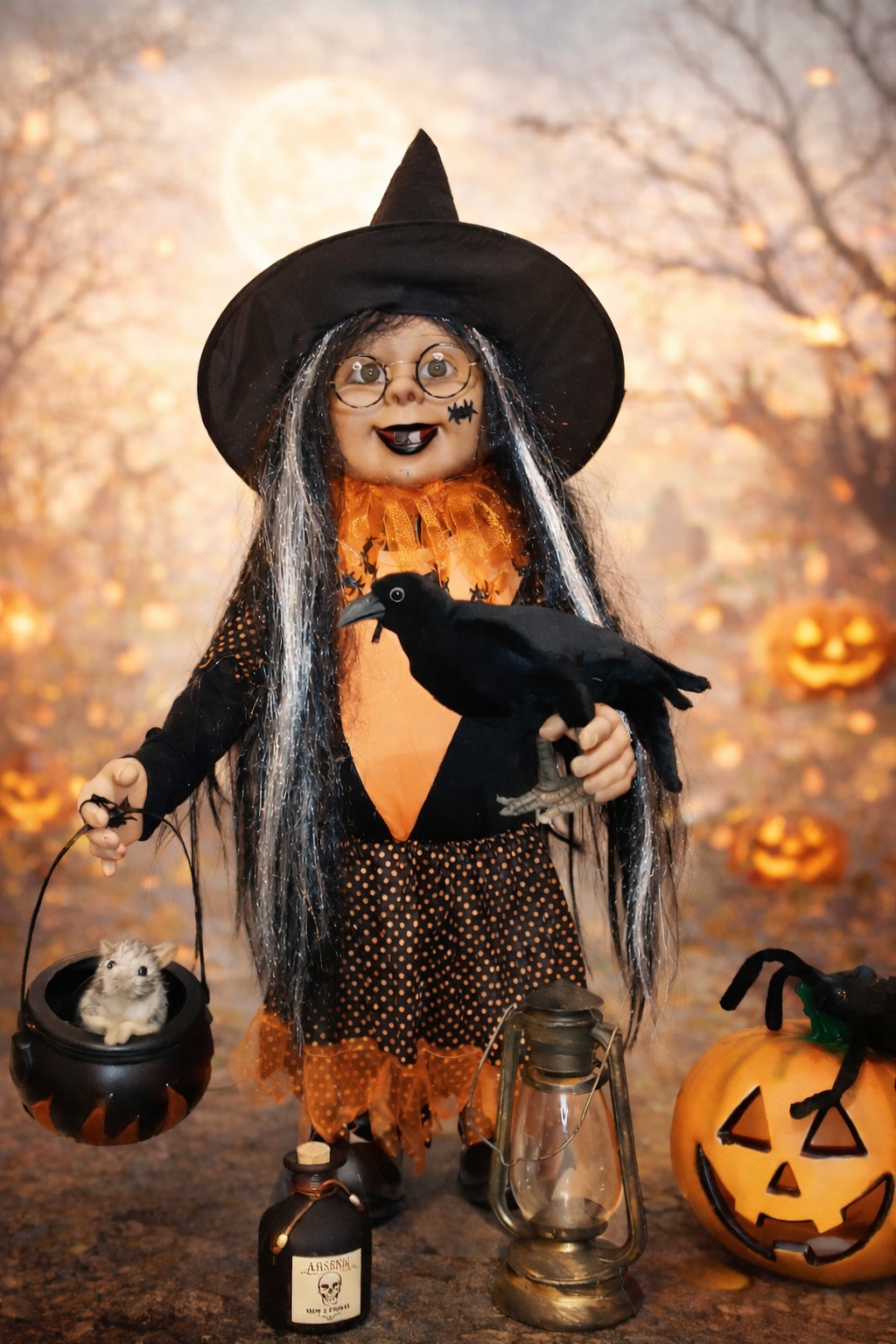 Location de décors enfantins avec personnages et animaux automates. Location de Décors et Scènes Décoratives à thème avec Automates.  Décors d'halloween avec automates, décors enfantins non effrayant